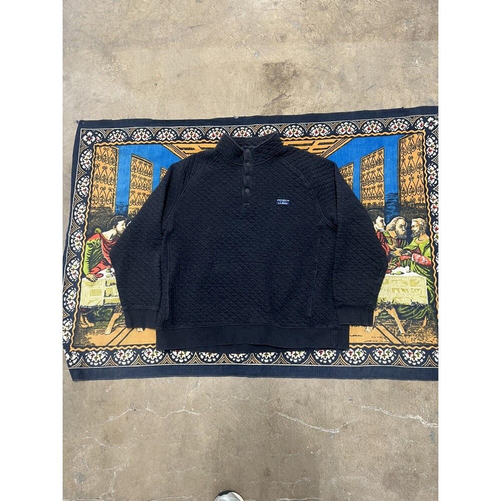 L.L.Bean Sweatshirt Mens 2XL Gray Traditional Fit Quilted Snap Mock Neck 509332